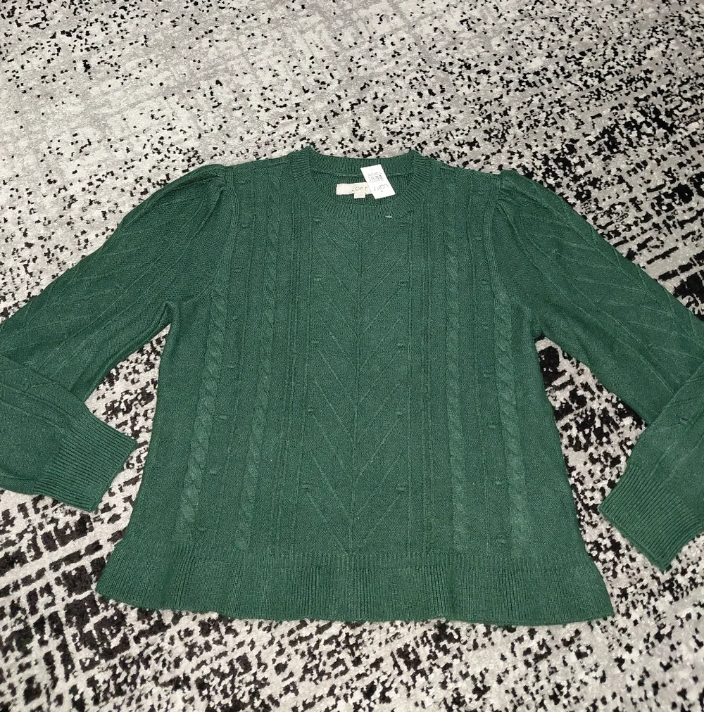 LOFT Green Bobble Knit Ruffle Hem Sweater | Size Large | NWT